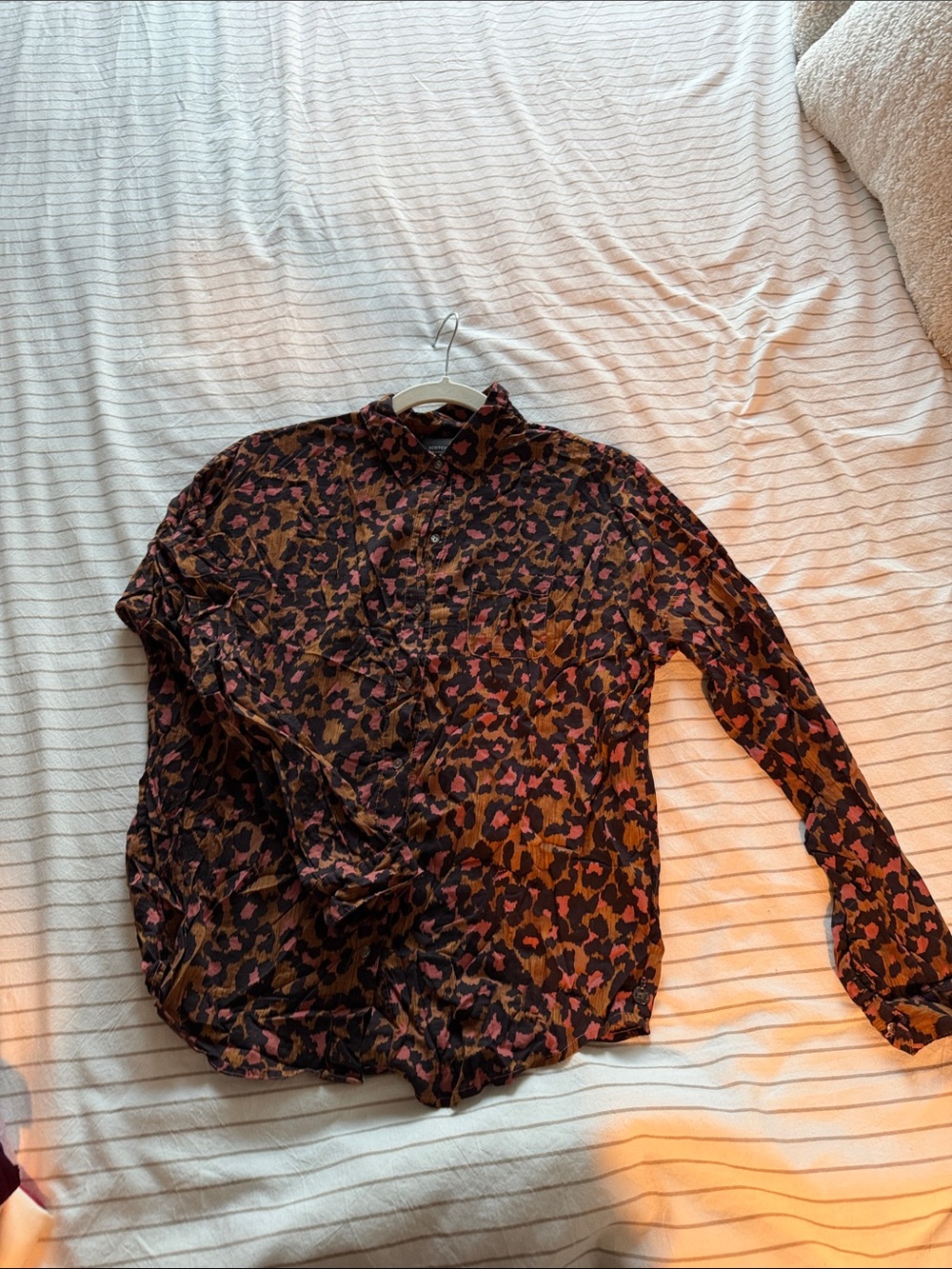 Scotch & Soda Leopard-Print Collared Shirt — Pink & Brown